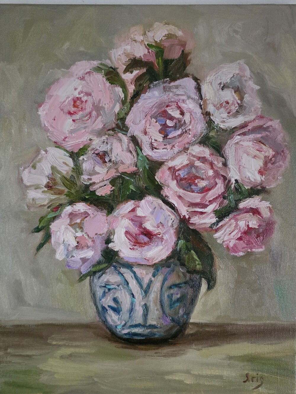 Original oil hand painted StillLife, Impasto Peonie